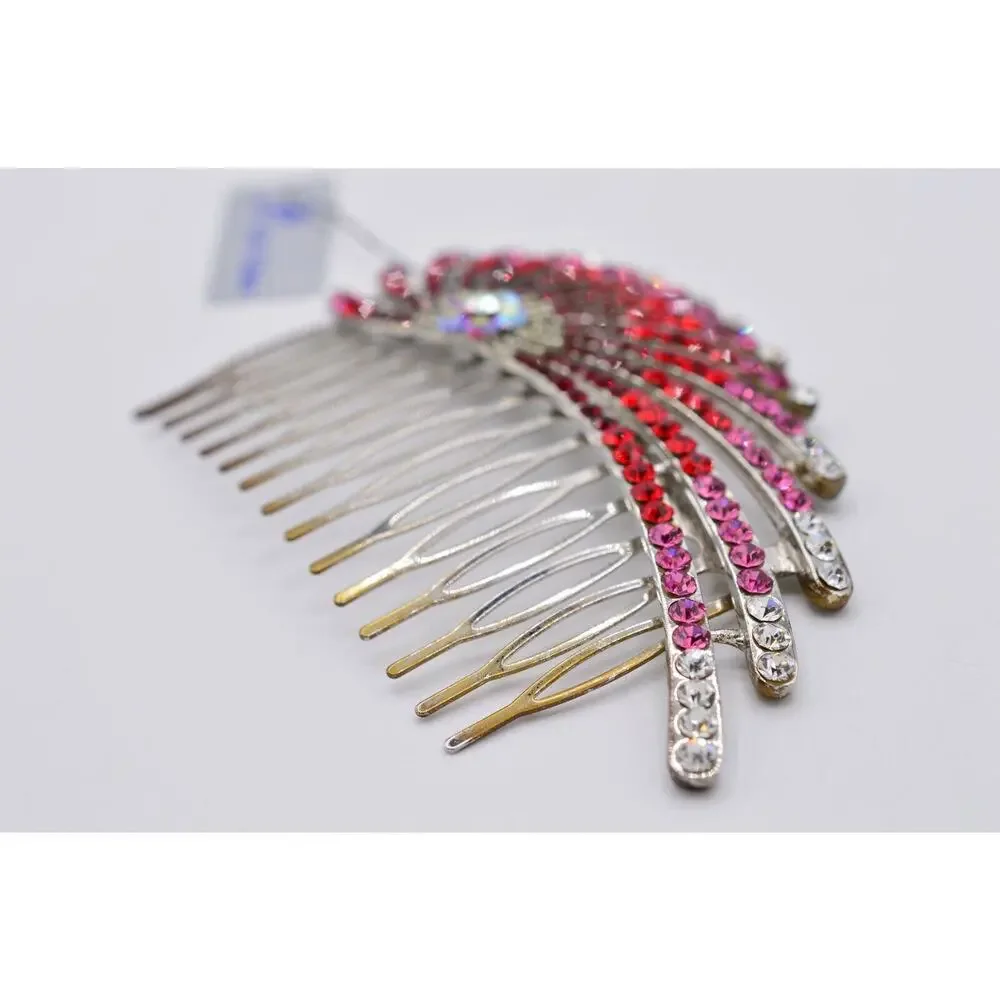 St. Clair Vintage Red Rhinestone Crystal Hair Pin Comb Aurora Borealis Pink